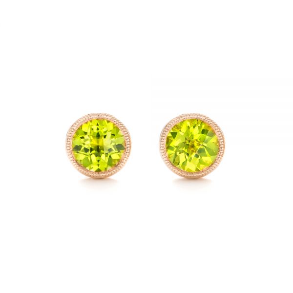 18k Rose Gold 18k Rose Gold Peridot Stud Earrings - Three-Quarter View -  102666