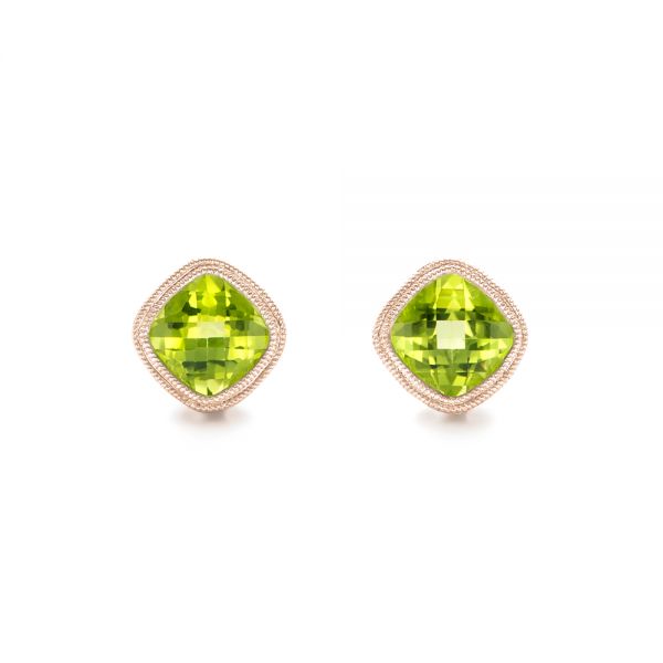14k Rose Gold 14k Rose Gold Peridot Stud Earrings - Three-Quarter View - 102720