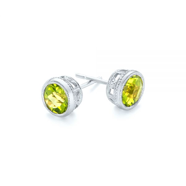 18k White Gold 18k White Gold Peridot Stud Earrings - Front View -  102666