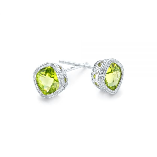 14k White Gold Peridot Stud Earrings - Front View -  102720