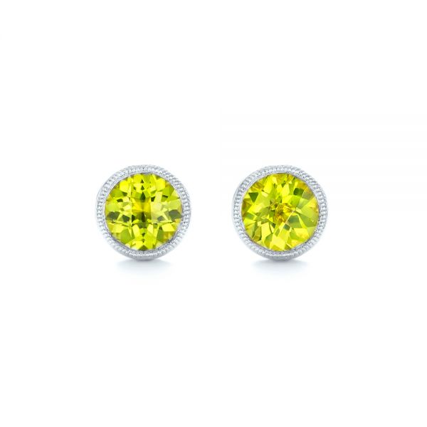 18k White Gold 18k White Gold Peridot Stud Earrings - Three-Quarter View -  102666