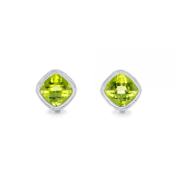 14k White Gold Peridot Stud Earrings - Three-Quarter View -  102720