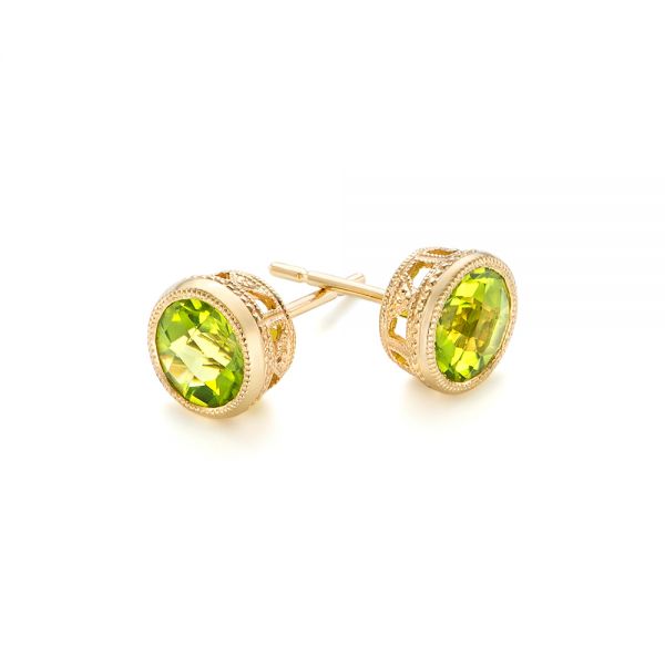 14k Yellow Gold Peridot Stud Earrings - Front View -  102666