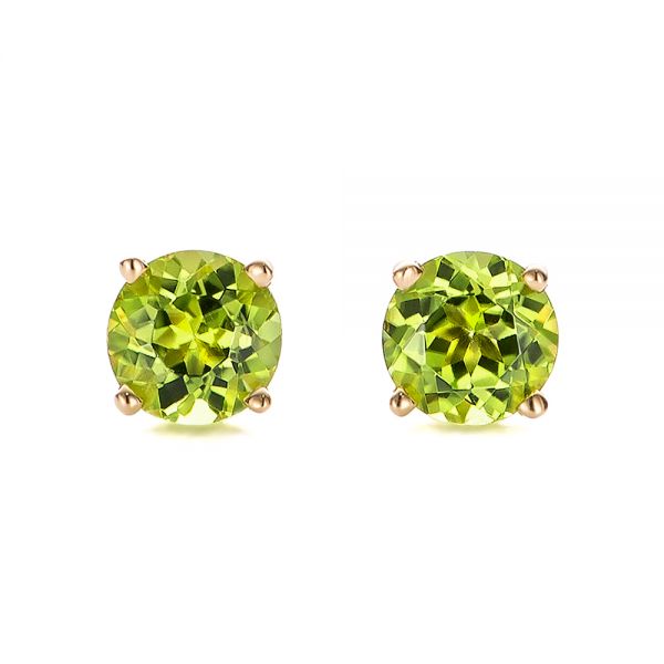 14k Yellow Gold Peridot Stud Earrings - Three-Quarter View -  100933