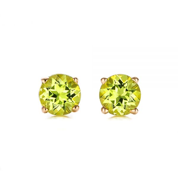 14k Yellow Gold Peridot Stud Earrings - Three-Quarter View -  100934