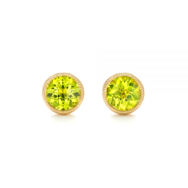 14k Yellow Gold Peridot Stud Earrings - Three-Quarter View -  102666
