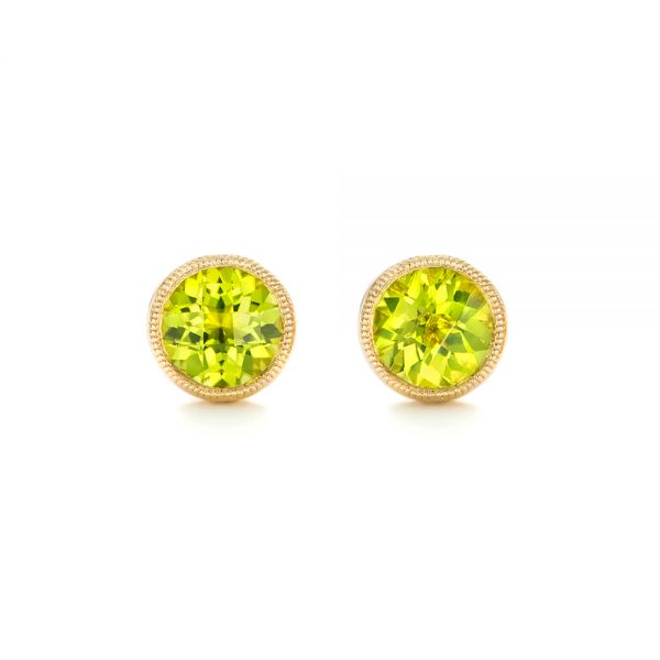 18k Yellow Gold 18k Yellow Gold Peridot Stud Earrings - Three-Quarter View -  102666