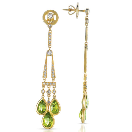  18K Gold Peridot And Diamond Earrings - Vanna K - Three-Quarter View -  1045 - Thumbnail