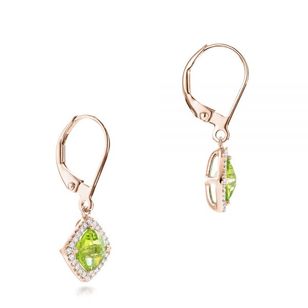 14k Rose Gold 14k Rose Gold Peridot And Diamond Halo Earrings - Front View -  102642