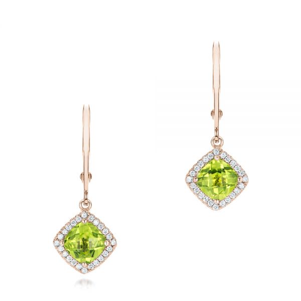 14k Rose Gold 14k Rose Gold Peridot And Diamond Halo Earrings - Three-Quarter View -  102642