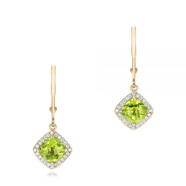 18k Yellow Gold 18k Yellow Gold Peridot And Diamond Halo Earrings - Three-Quarter View -  102642