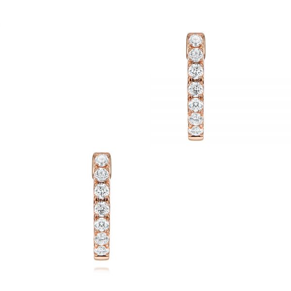 14k Rose Gold 14k Rose Gold Petite Diamond Huggies - Three-Quarter View -  106352