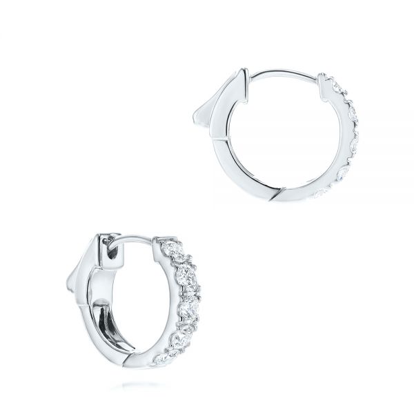 14k White Gold 14k White Gold Petite Diamond Huggies - Front View - 106308