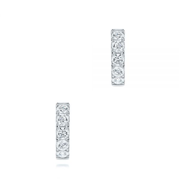 14k White Gold 14k White Gold Petite Diamond Huggies - Three-Quarter View -  106308