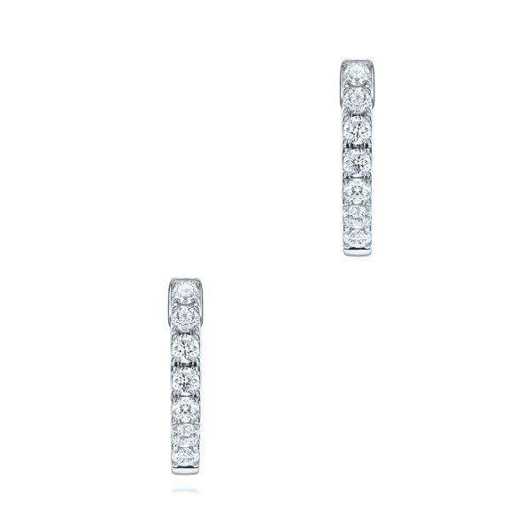 14k White Gold 14k White Gold Petite Diamond Huggies - Three-Quarter View -  106352