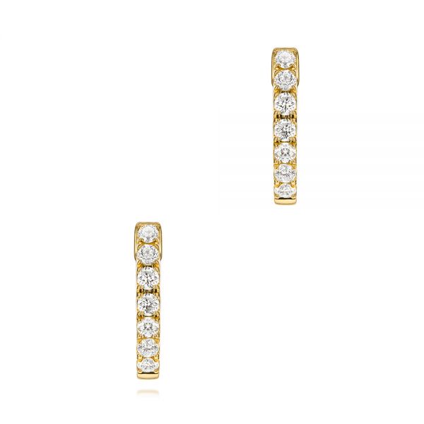 14k Yellow Gold 14k Yellow Gold Petite Diamond Huggies - Three-Quarter View -  106352