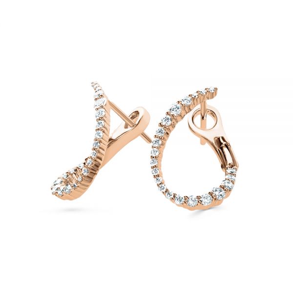 14k Rose Gold 14k Rose Gold Petite Modern Hoop Diamond Earrings - Front View -  107058