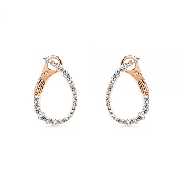 14k Rose Gold 14k Rose Gold Petite Modern Hoop Diamond Earrings - Three-Quarter View -  107058