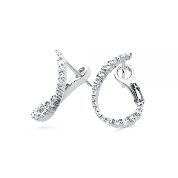 14k White Gold 14k White Gold Petite Modern Hoop Diamond Earrings - Front View - 107058