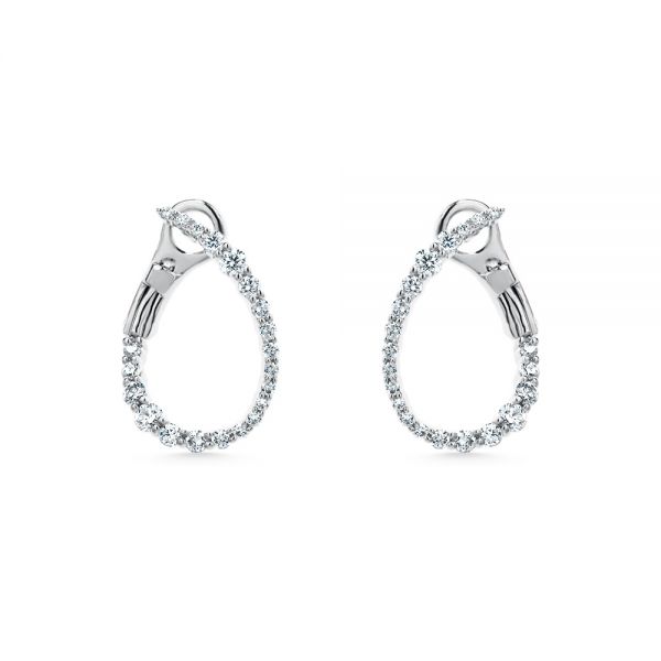 18k White Gold 18k White Gold Petite Modern Hoop Diamond Earrings - Three-Quarter View -  107058