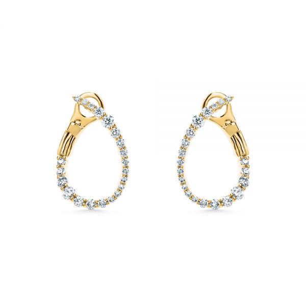 14k Yellow Gold 14k Yellow Gold Petite Modern Hoop Diamond Earrings - Three-Quarter View -  107058