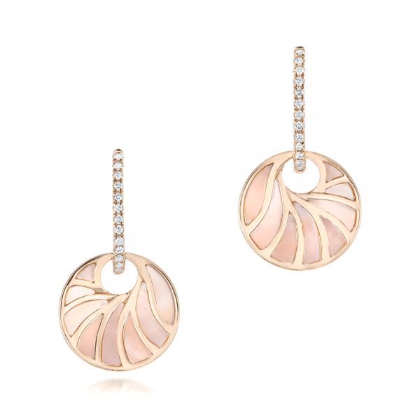 14k Rose Gold Pink Mother Of Pearl And Diamond Mini Venus Earrings - Three-Quarter View -  102501