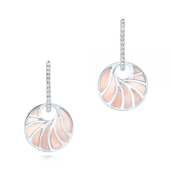 18k White Gold 18k White Gold Pink Mother Of Pearl And Diamond Mini Venus Earrings - Three-Quarter View -  102501