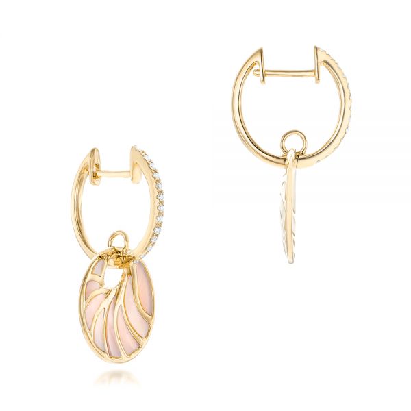 14k Yellow Gold 14k Yellow Gold Pink Mother Of Pearl And Diamond Mini Venus Earrings - Front View -  102501
