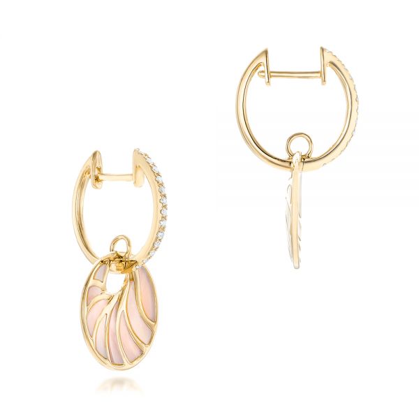 14k Yellow Gold 14k Yellow Gold Pink Mother Of Pearl And Diamond Mini Venus Earrings - Front View - 102501