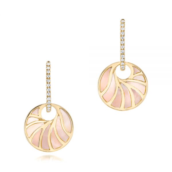 14k Yellow Gold 14k Yellow Gold Pink Mother Of Pearl And Diamond Mini Venus Earrings - Three-Quarter View -  102501