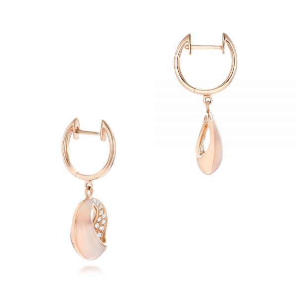 14k Rose Gold Pink Mother Of Pearl And Diamond Venus Twist Earrings - Front View -  102490