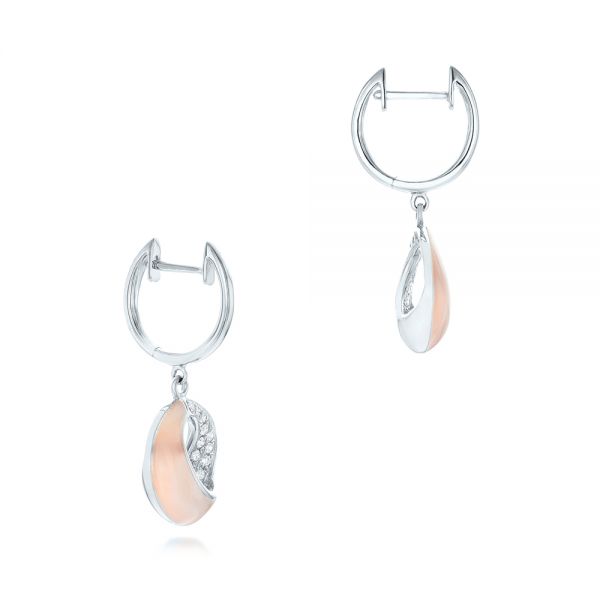 18k White Gold 18k White Gold Pink Mother Of Pearl And Diamond Venus Twist Earrings - Front View -  102490