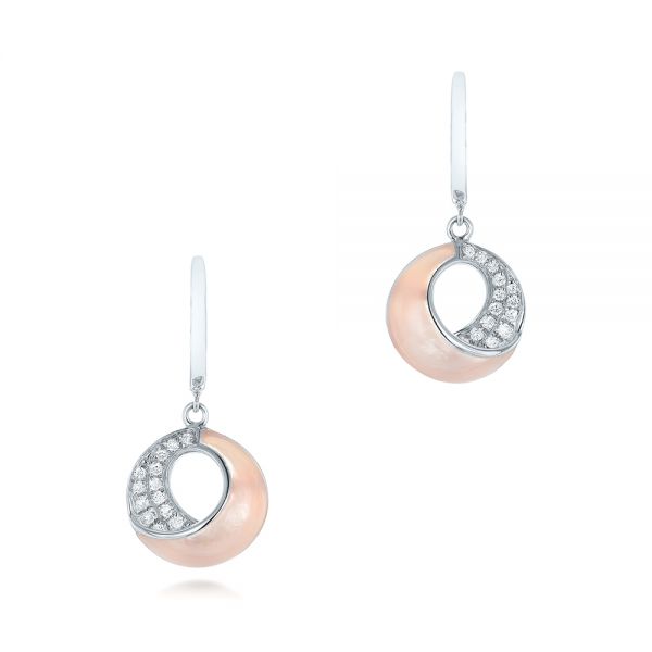 14k White Gold 14k White Gold Pink Mother Of Pearl And Diamond Venus Twist Earrings - Three-Quarter View -  102490