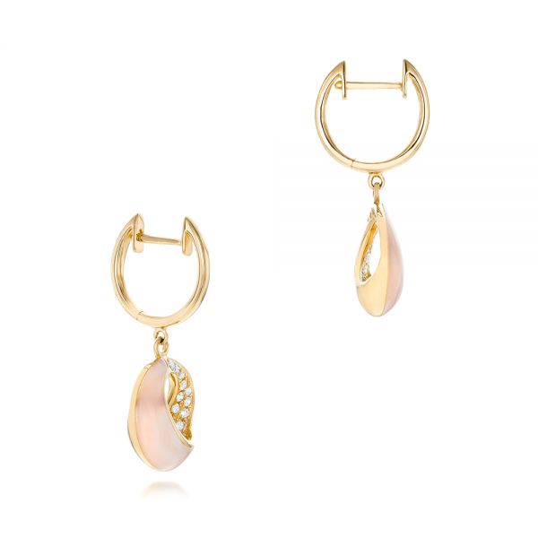 18k Yellow Gold 18k Yellow Gold Pink Mother Of Pearl And Diamond Venus Twist Earrings - Front View -  102490