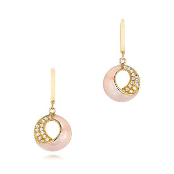 14k Yellow Gold 14k Yellow Gold Pink Mother Of Pearl And Diamond Venus Twist Earrings - Three-Quarter View -  102490