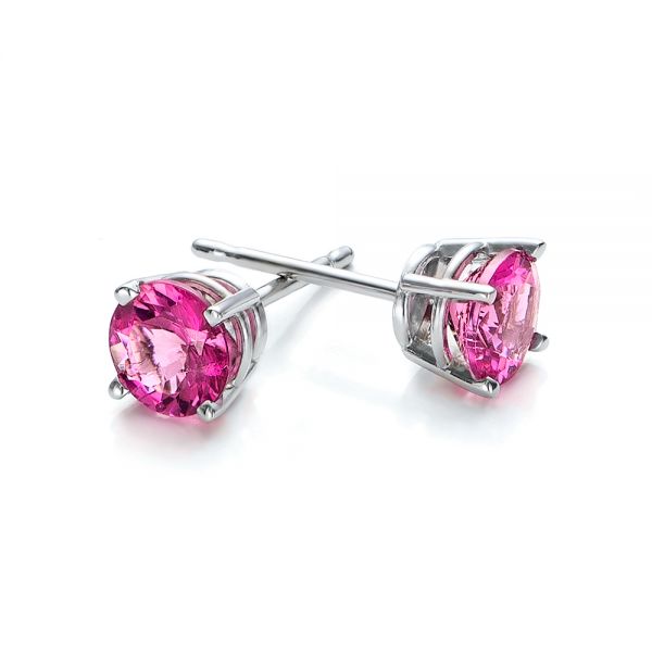 14k White Gold Pink Tourmaline Stud Earrings - Front View - 100945