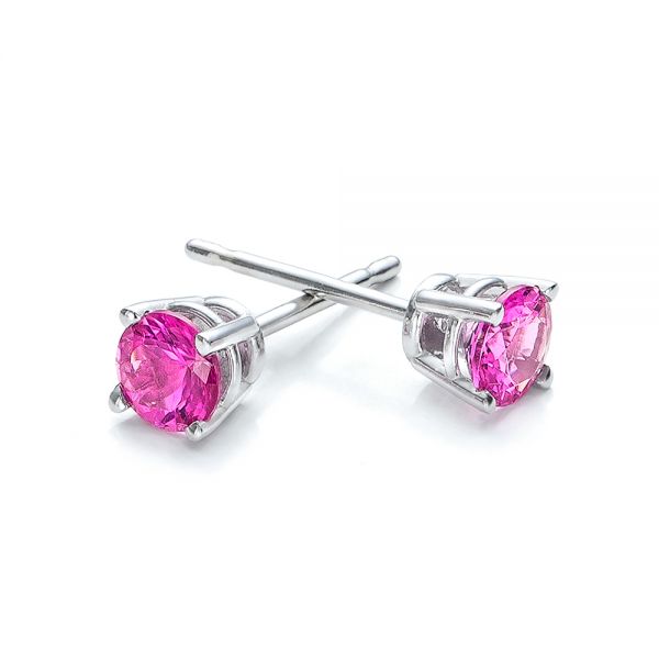 14k White Gold Pink Tourmaline Stud Earrings - Front View -  100946