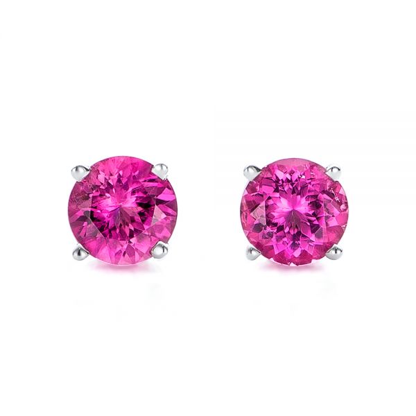 14k White Gold Pink Tourmaline Stud Earrings - Three-Quarter View -  100945