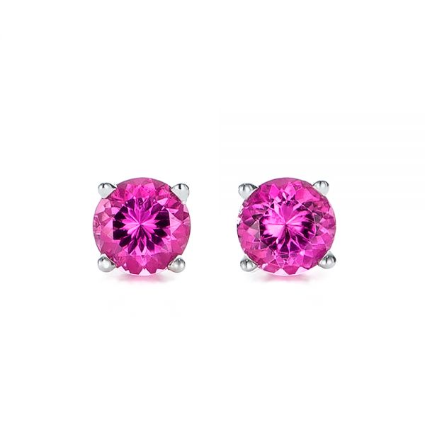 14k White Gold Pink Tourmaline Stud Earrings - Three-Quarter View -  100946