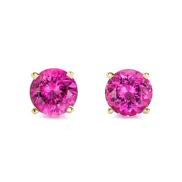 18k Yellow Gold 18k Yellow Gold Pink Tourmaline Stud Earrings - Three-Quarter View -  100945