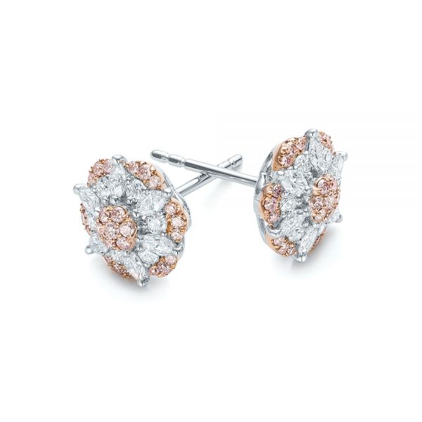  Platinum And 18K Gold Platinum And 18K Gold Pink And White Diamond Flower Stud Earrings - Front View -  101955