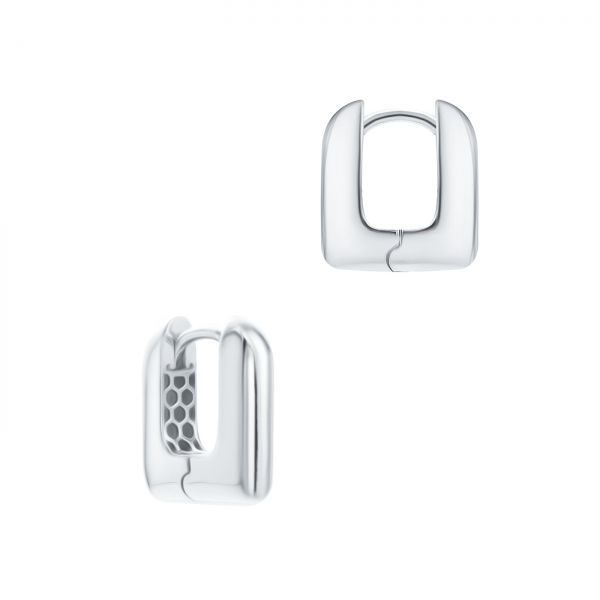 18k White Gold 18k White Gold Puffy Square Huggie Earrings - Front View - 107687