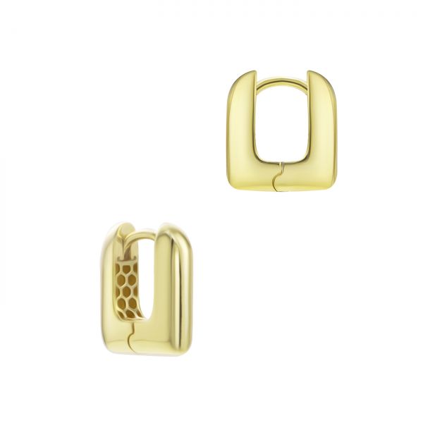 14k Yellow Gold Puffy Square Huggie Earrings - Front View - 107687