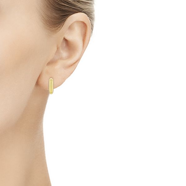 14k Yellow Gold Puffy Square Huggie Earrings - Hand View - 107687