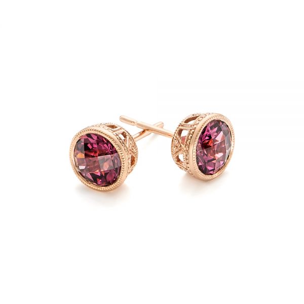14k Rose Gold Rhodolite Stud Earrings - Front View -  102658