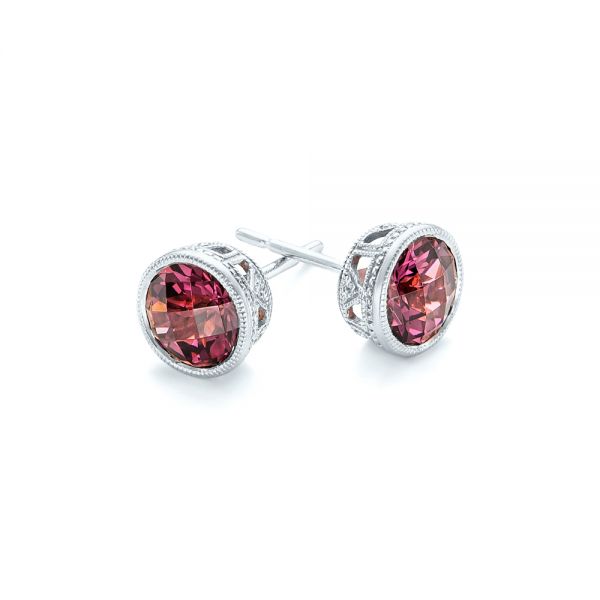 18k White Gold 18k White Gold Rhodolite Stud Earrings - Front View -  102658