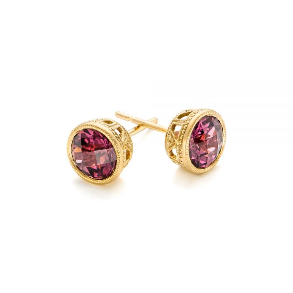 18k Yellow Gold 18k Yellow Gold Rhodolite Stud Earrings - Front View -  102658