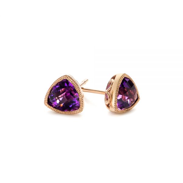 14k Rose Gold Amethyst Stud Earrings - Front View - 103729