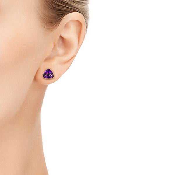 14k Rose Gold Amethyst Stud Earrings - Hand View - 103729