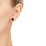 14k Rose Gold Amethyst Stud Earrings - Hand View -  103729 - Thumbnail